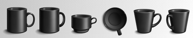 Free vector black ceramic coffee mug vector mockup template