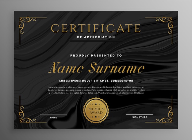 Free vector black certificate template for multipurpose use