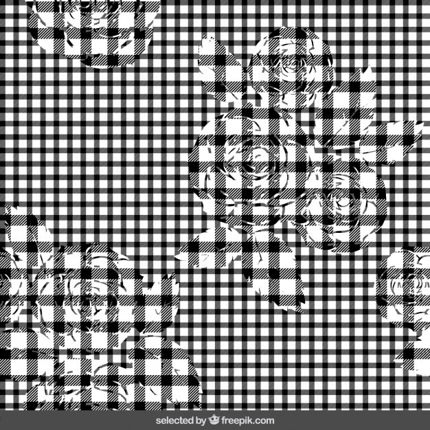 Free vector black checkered pattern with flowers