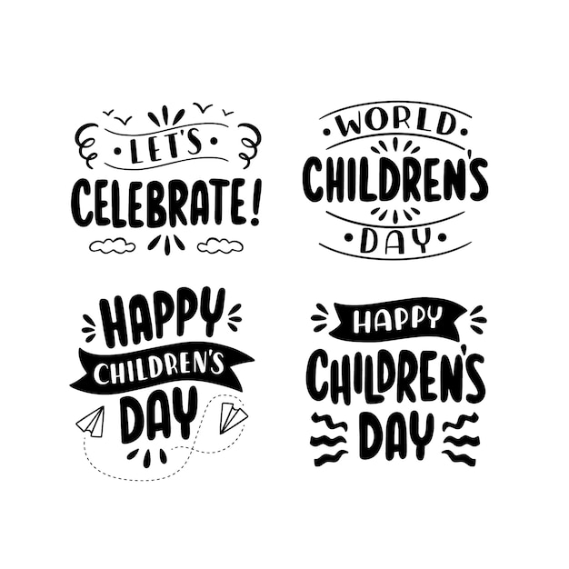 Бесплатное векторное изображение Набор надписей на черный детский день