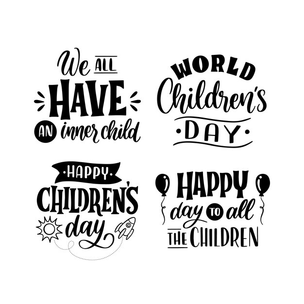 Black children's day lettering set