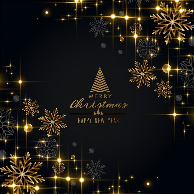 Black christmas festival greeting with golden snowflakes