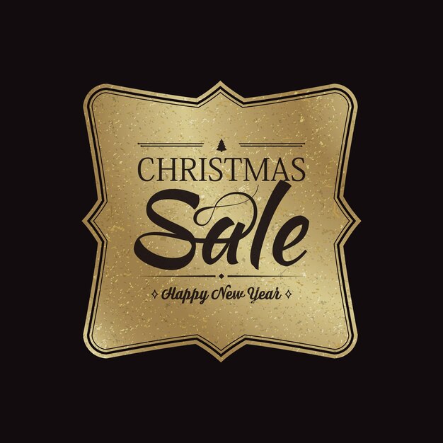 Black christmas sale background with golden label in middle flat illustration