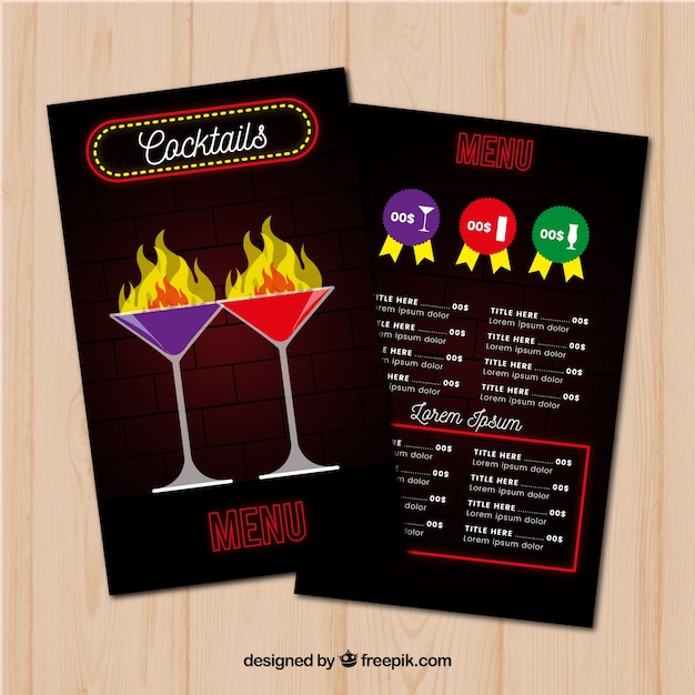 Black cocktail menu template