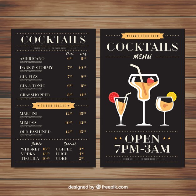 Black cocktail menu