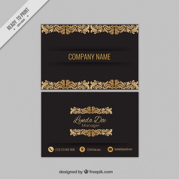 Black corporative card with golden ornaments