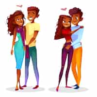 免费矢量黑人夫妇在爱的年轻黑人的美国青少年恋爱中的男孩和女孩