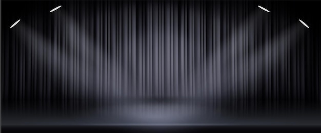 Free vector black curtain with light spot on stage