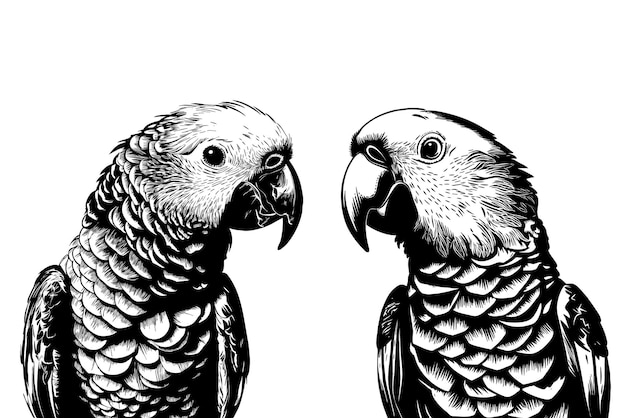 Free vector black detailed hand sketch parrot set