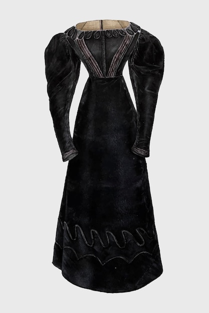 검은 드레스 벡터 빈티지 일러스트레이션, Bessie Forman의 작품에서 리믹스.
