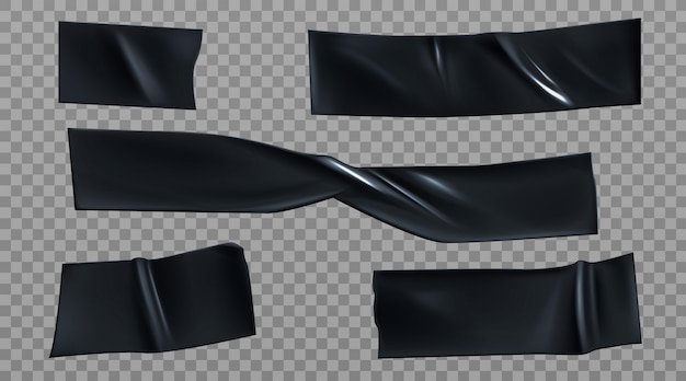 Free vector black duct tape pieces, insulating stripes set