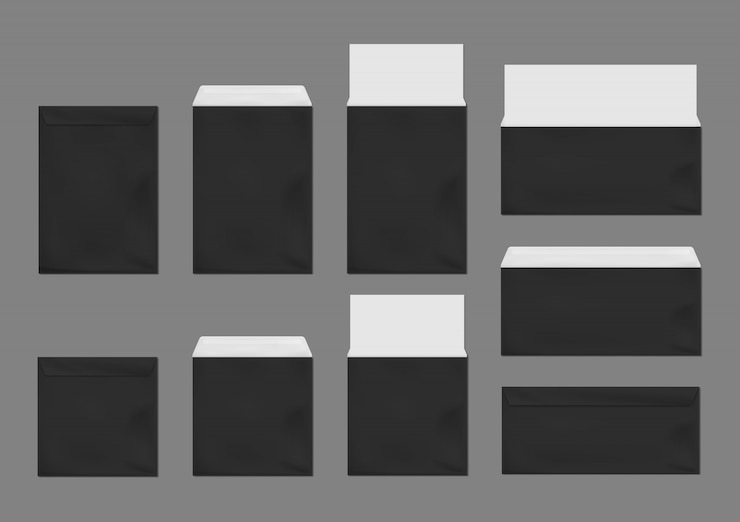 Free Vector black envelopes template set. blank paper covers