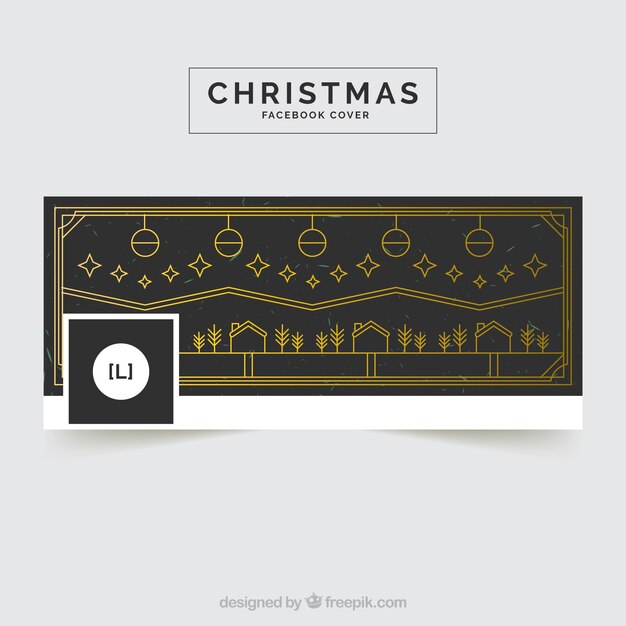 Black facebook cover with golden elements for christmas