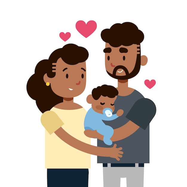 Black family with a baby flat design