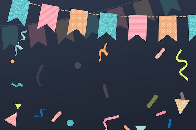 Free vector black festive background, cute bunting border and ribbons vector