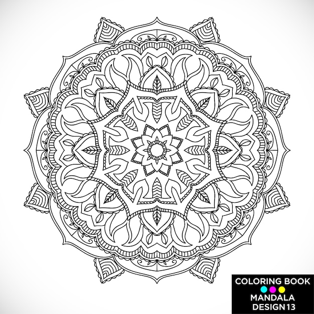 Black floral mandala for coloring book