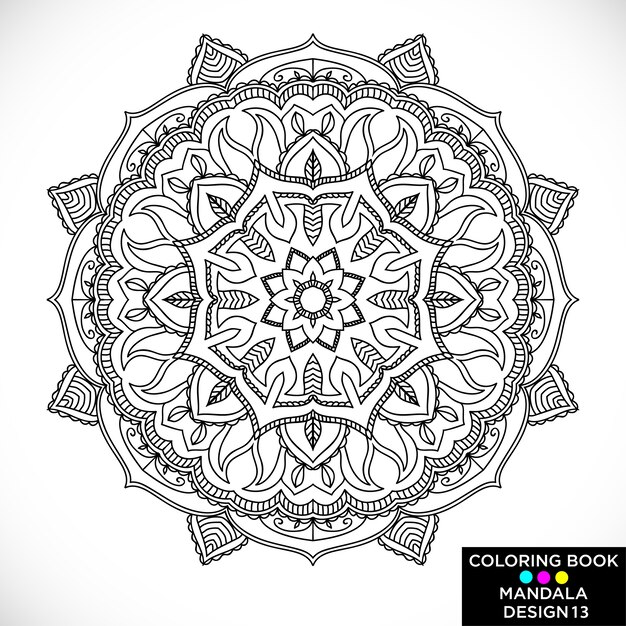 Black floral mandala for coloring book