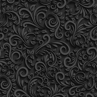black floral seamless pattern with shadow.