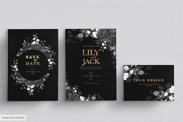 Free vector black floral wedding card set