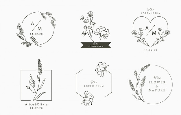 Black flower logo collection with leaves,geometric. illustration for icon,logo,sticker,printable and tattoo
