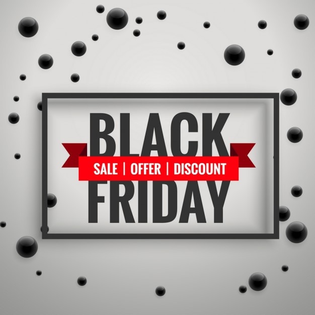 Black friday background with a frame and floating spheres