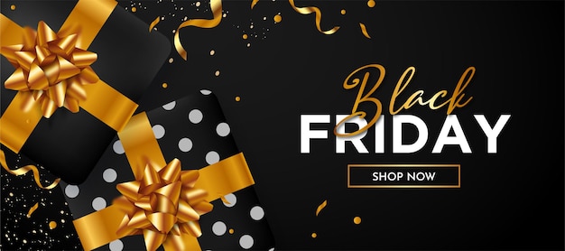 Black Friday Background with Realistic 3d Black Gift