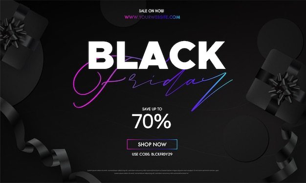 Black friday background with realistic gifts and black ribbon