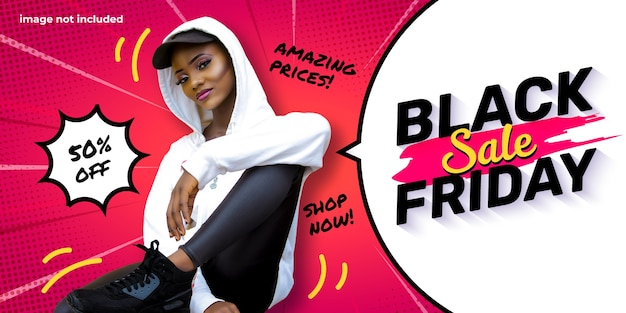 Black friday banner template with speech bubble and comic zoom background