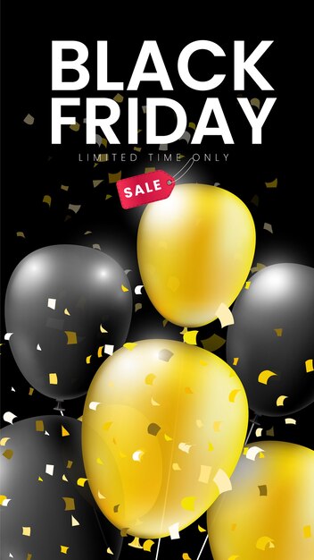 Free Vector Black Friday Banner With Realistic Yellow Balloons