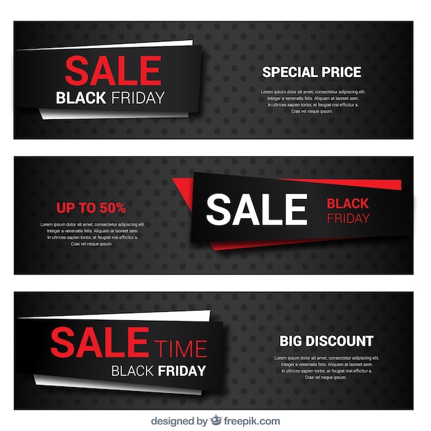 Free vector black friday banners collection with red details