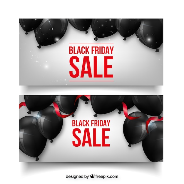 Free vector black friday banners with black balloons