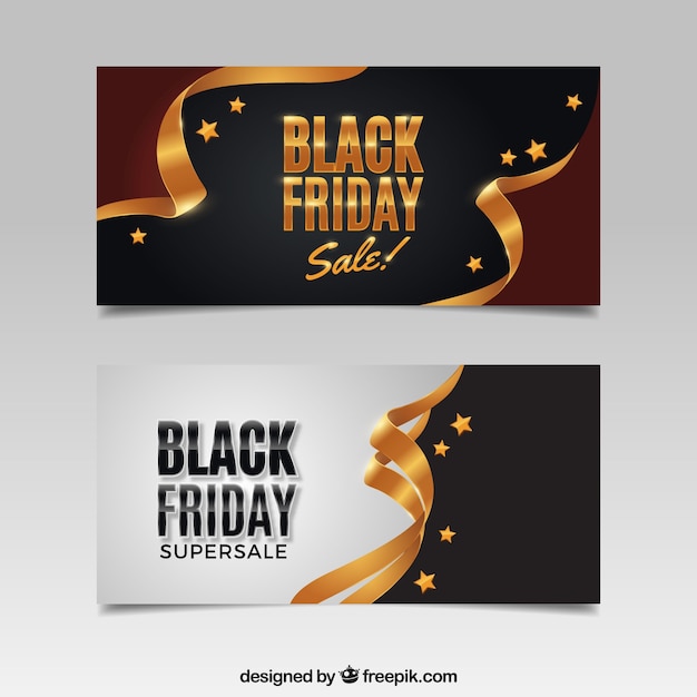 Free vector black friday banners with golden and silver elements