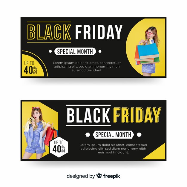Black friday banners with photo in flat design