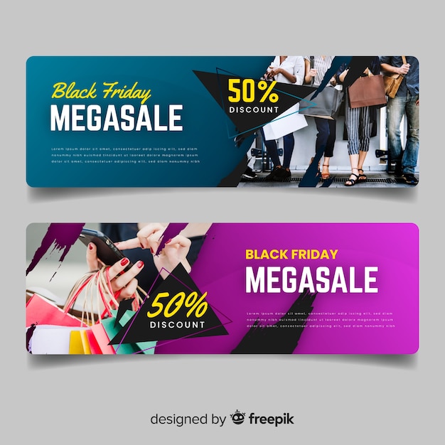 Free vector black friday banners with photo in flat design