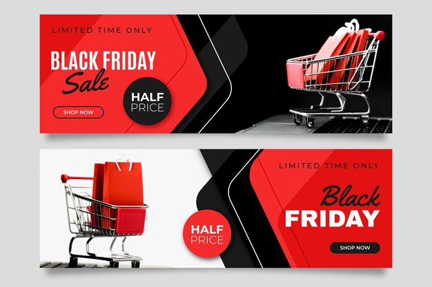 Black friday banners with photo in flat design