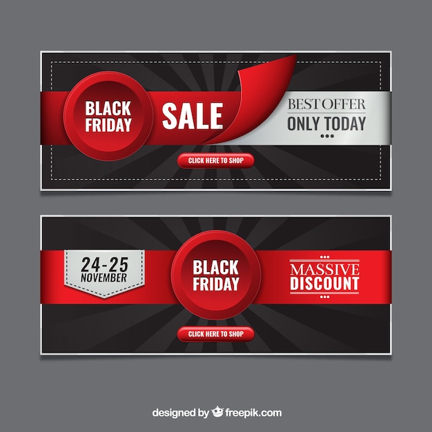 Free vector black friday banners with ribbons