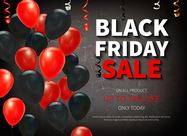 Black friday big sale banner with colorful balloons