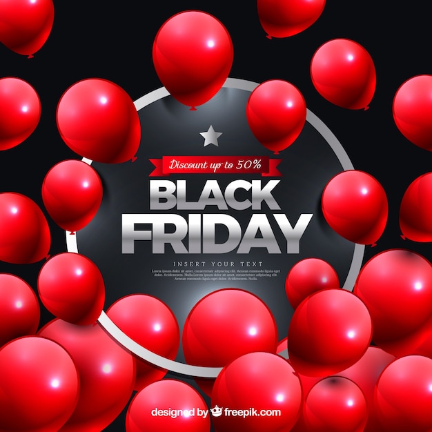 Black friday design with red realistic balloons