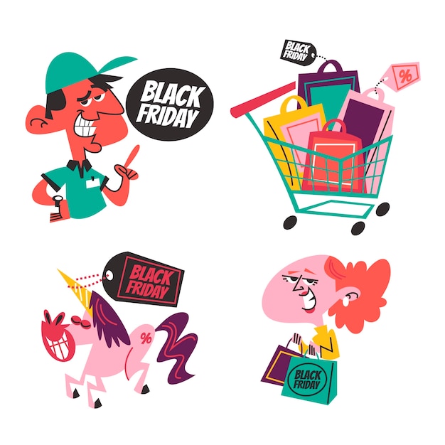 Free vector black friday elements stickers collection