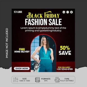 Black friday fashion sale social media post design