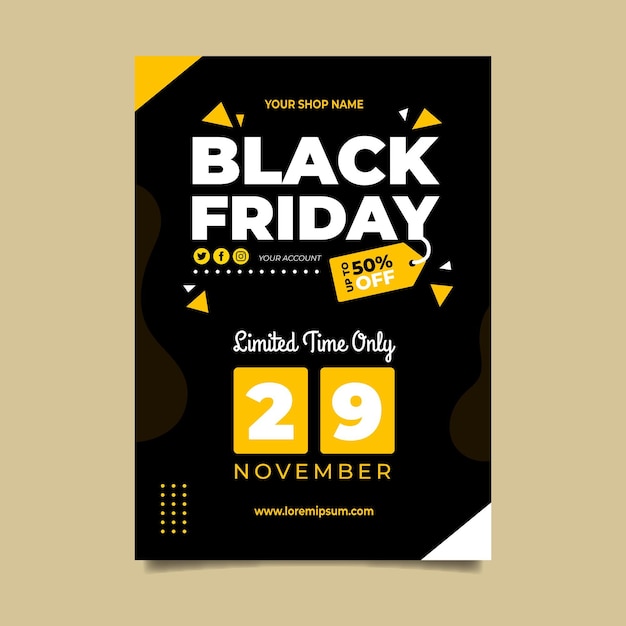 Black friday flyer template in flat design