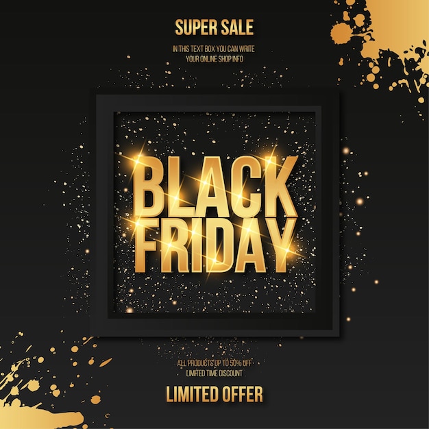 Black Friday Frame with Golden Splash Background