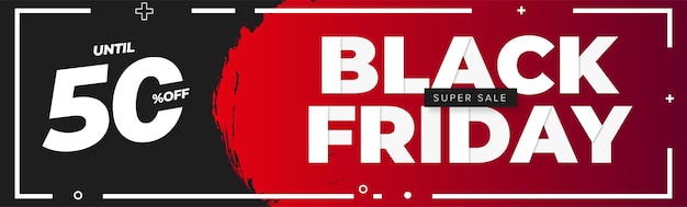 Black friday horizontal banner with red brush stroke background