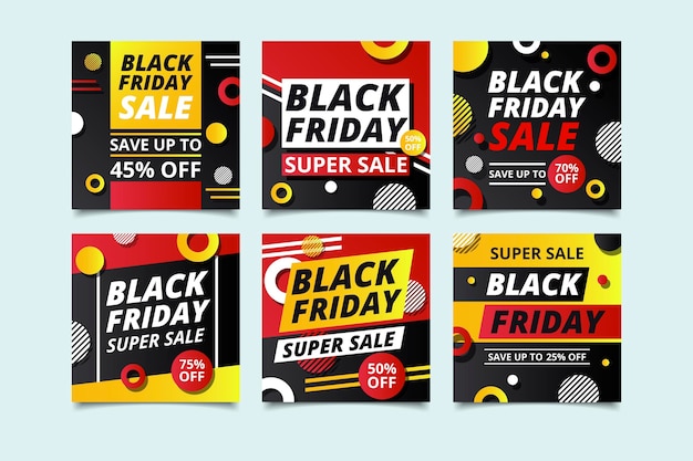 Black friday instagram posts in flat design