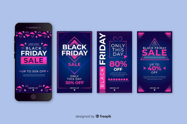 Free vector black friday instagram stories collection in blue and pink