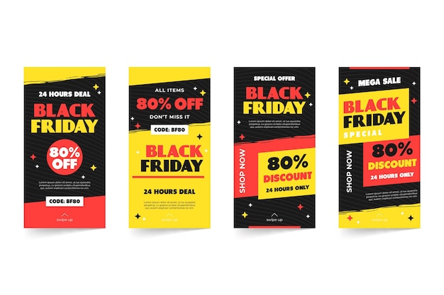 Free vector black friday instagram stories in flat design