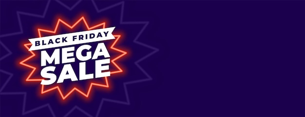 Free vector black friday mega sale banner with glowing neon frame