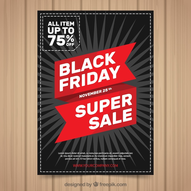 Black friday poster with red ribbon