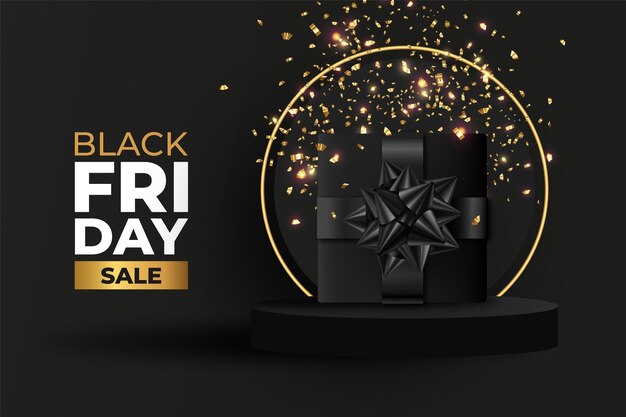 Black friday realistic background with podium