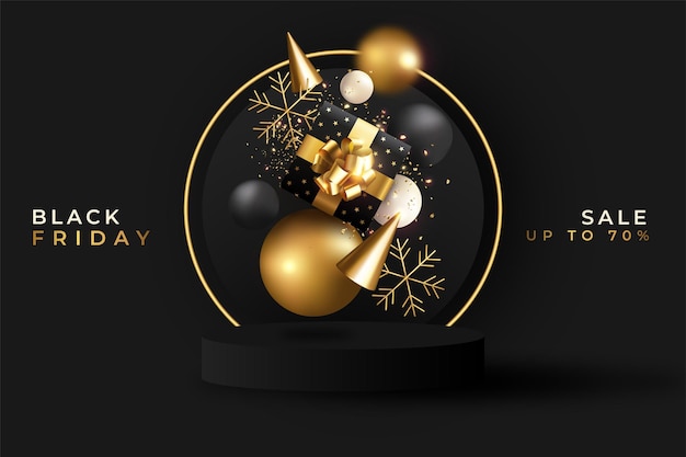 Free vector black friday realistic background with podium